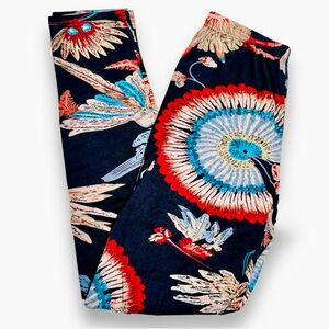 BOHO Tribal Indian Feather High Waisted Leggings w Elastic Waistband